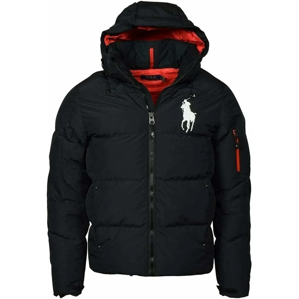 Polo Ralph Lauren Big Pony Hooded Puffer Down Jacket Coat Black BIG Pony 2XB New
